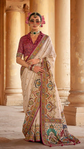 White Butta Contemporary Banarasi Crepe Silk Saree